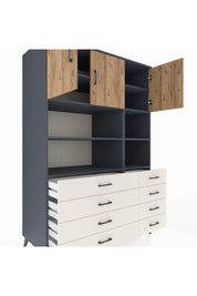 Kronos Dolap 8 Raflı 8 Çekmeceli 3 Kapaklı 132x59x195 Antrasit-Çam/Aytaşı