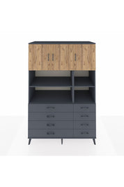 Kronos Dolap 8 Raflı 8 Çekmeceli 3 Kapaklı 132x59x195 Antrasit-Çam/Antrasit