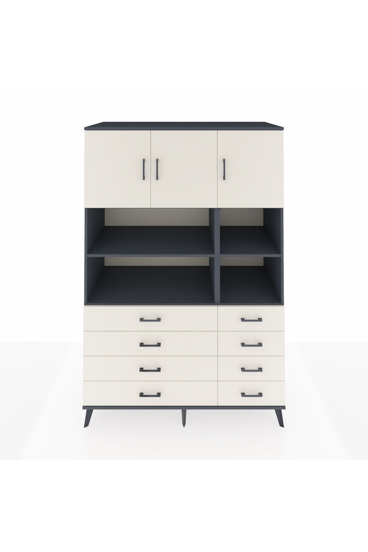 Kronos Dolap 8 Raflı 8 Çekmeceli 3 Kapaklı 132x59x195 Antrasit-Aytaşı/Aytaşı