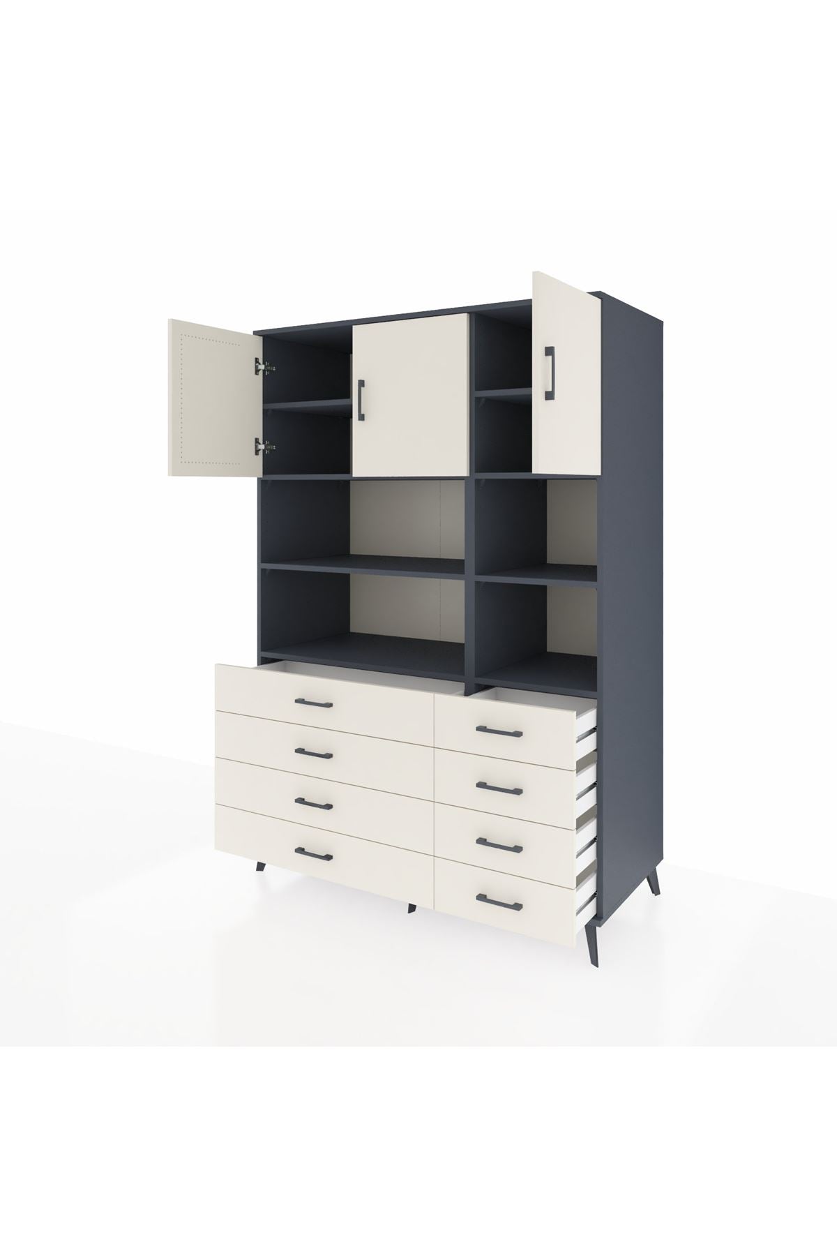 Kronos Dolap 8 Raflı 8 Çekmeceli 3 Kapaklı 132x59x195 Antrasit-Aytaşı/Aytaşı