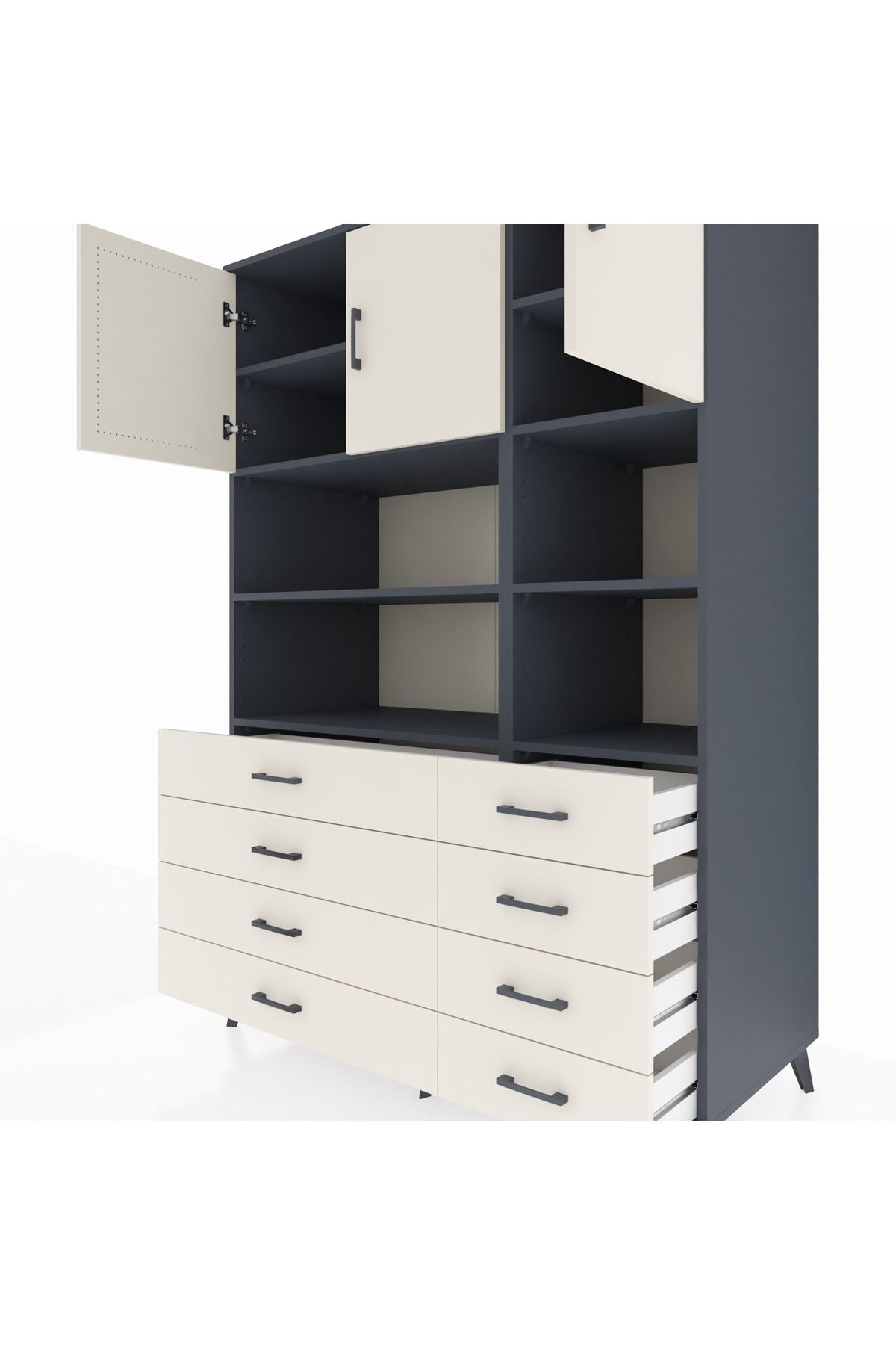 Kronos Dolap 8 Raflı 8 Çekmeceli 3 Kapaklı 132x59x195 Antrasit-Aytaşı/Aytaşı