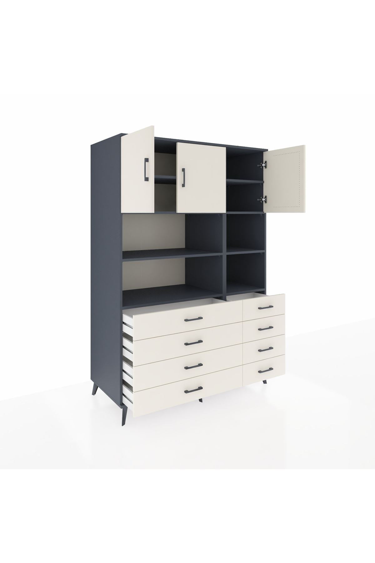 Kronos Dolap 8 Raflı 8 Çekmeceli 3 Kapaklı 132x59x195 Antrasit-Aytaşı/Aytaşı