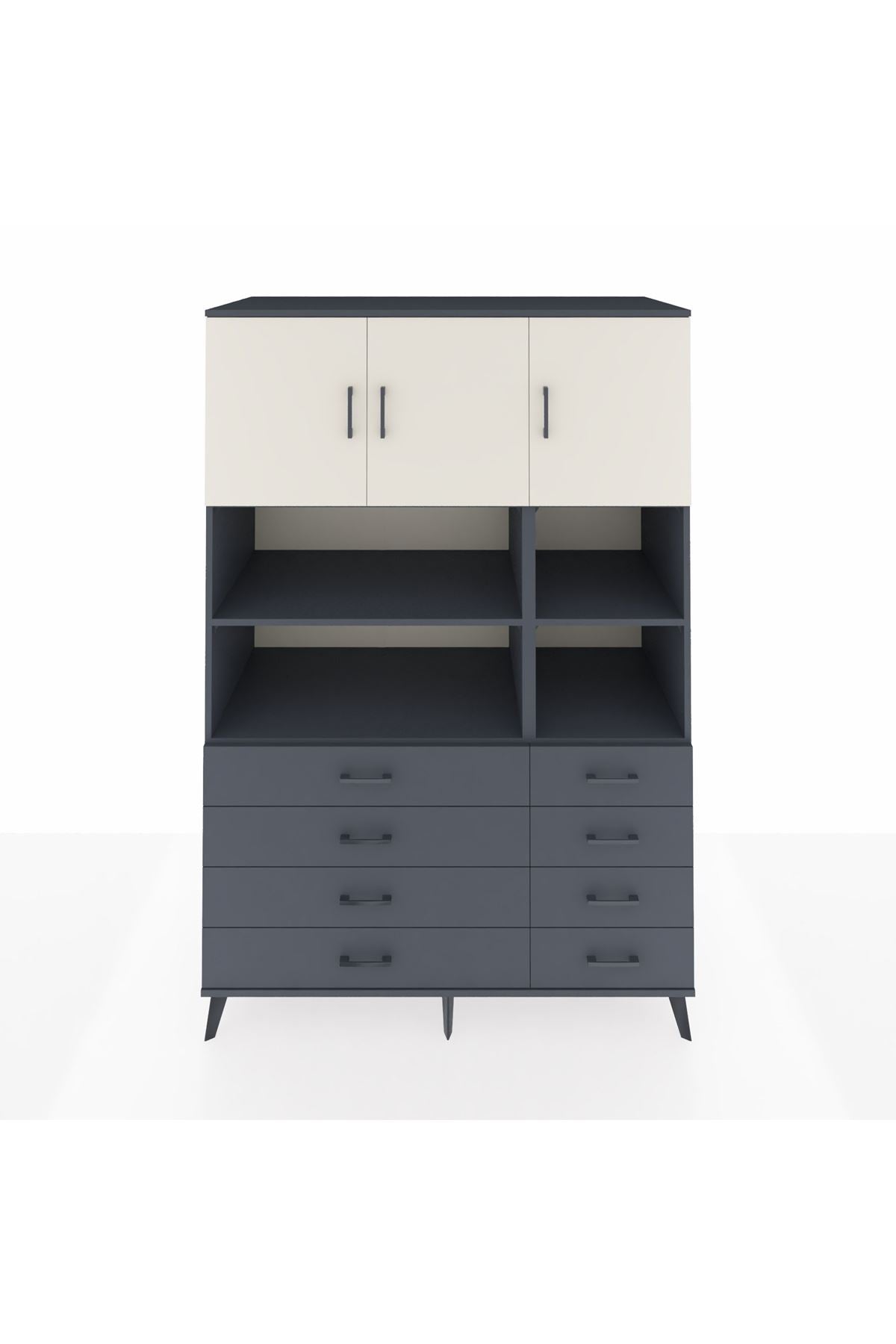 Kronos Dolap 8 Raflı 8 Çekmeceli 3 Kapaklı 132x59x195 Antrasit-Aytaşı/Antrasit