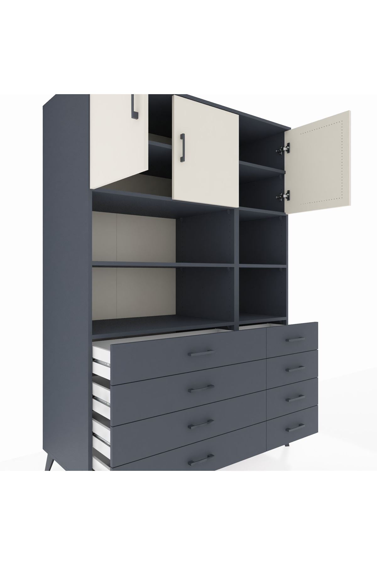 Kronos Dolap 8 Raflı 8 Çekmeceli 3 Kapaklı 132x59x195 Antrasit-Aytaşı/Antrasit