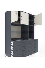 Kronos Dolap 8 Raflı 8 Çekmeceli 3 Kapaklı 132x59x195 Antrasit-Aytaşı/Antrasit