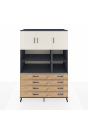 Kronos Dolap 8 Raflı 8 Çekmeceli 3 Kapaklı 132x59x195 Antrasit-Aytaşı/Çam