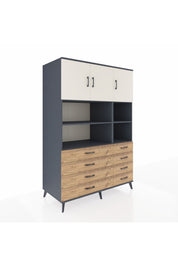 Kronos Dolap 8 Raflı 8 Çekmeceli 3 Kapaklı 132x59x195 Antrasit-Aytaşı/Çam