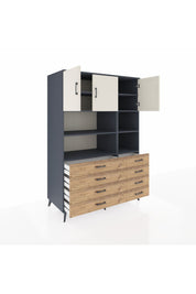 Kronos Dolap 8 Raflı 8 Çekmeceli 3 Kapaklı 132x59x195 Antrasit-Aytaşı/Çam