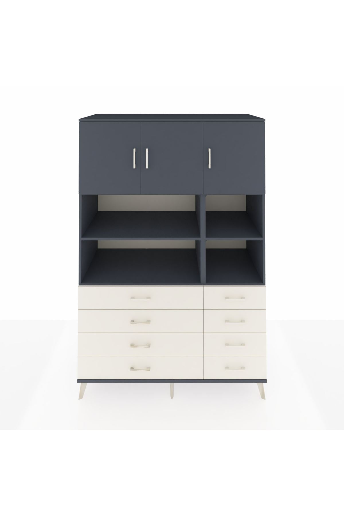 Kronos Dolap 8 Raflı 8 Çekmeceli 3 Kapaklı 132x59x195 Antrasit-Antrasit/Aytaşı