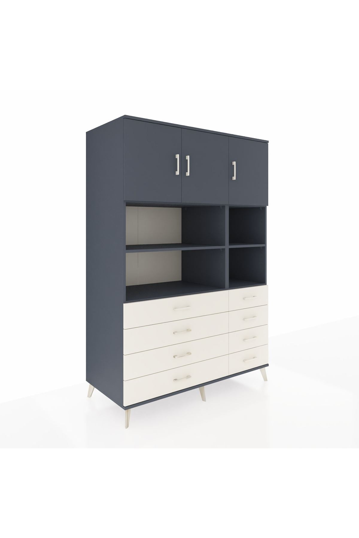 Kronos Dolap 8 Raflı 8 Çekmeceli 3 Kapaklı 132x59x195 Antrasit-Antrasit/Aytaşı