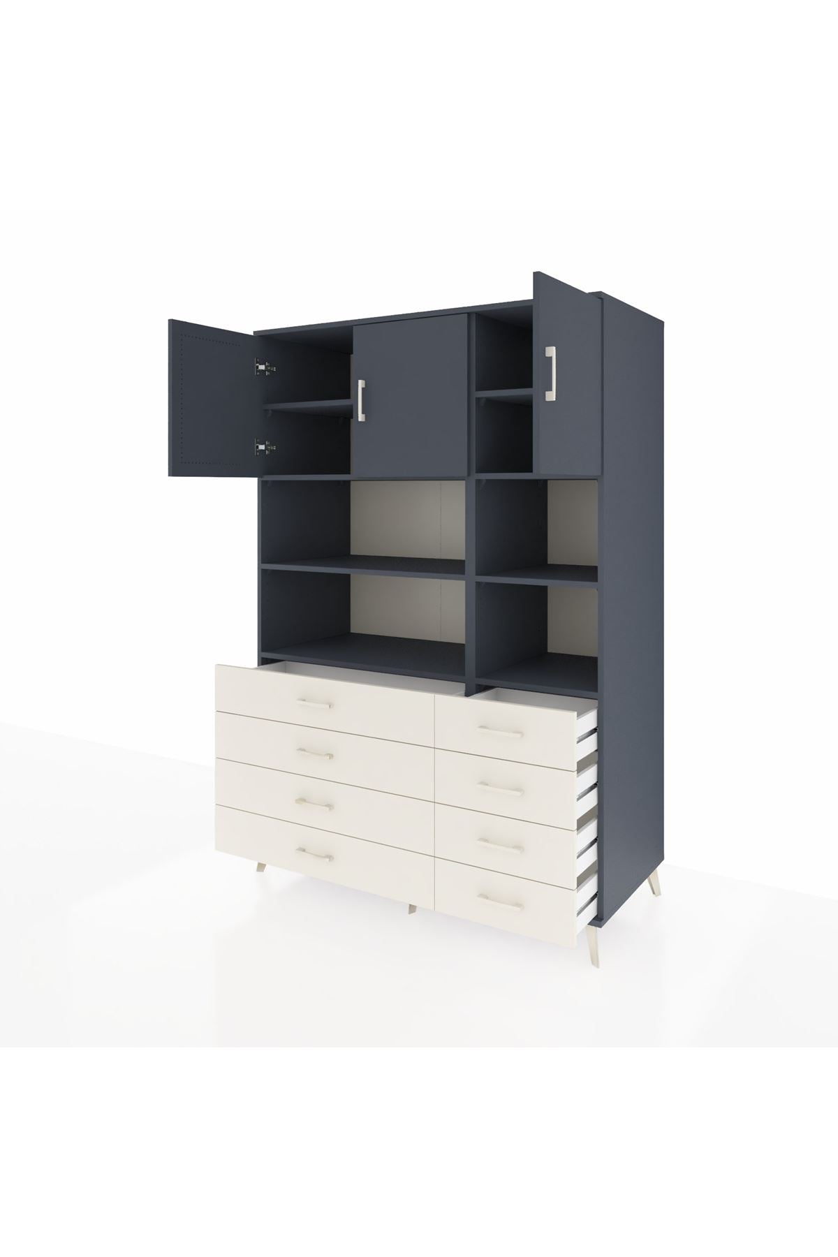 Kronos Dolap 8 Raflı 8 Çekmeceli 3 Kapaklı 132x59x195 Antrasit-Antrasit/Aytaşı