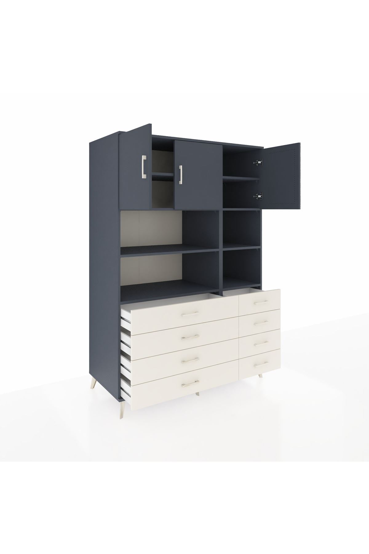 Kronos Dolap 8 Raflı 8 Çekmeceli 3 Kapaklı 132x59x195 Antrasit-Antrasit/Aytaşı