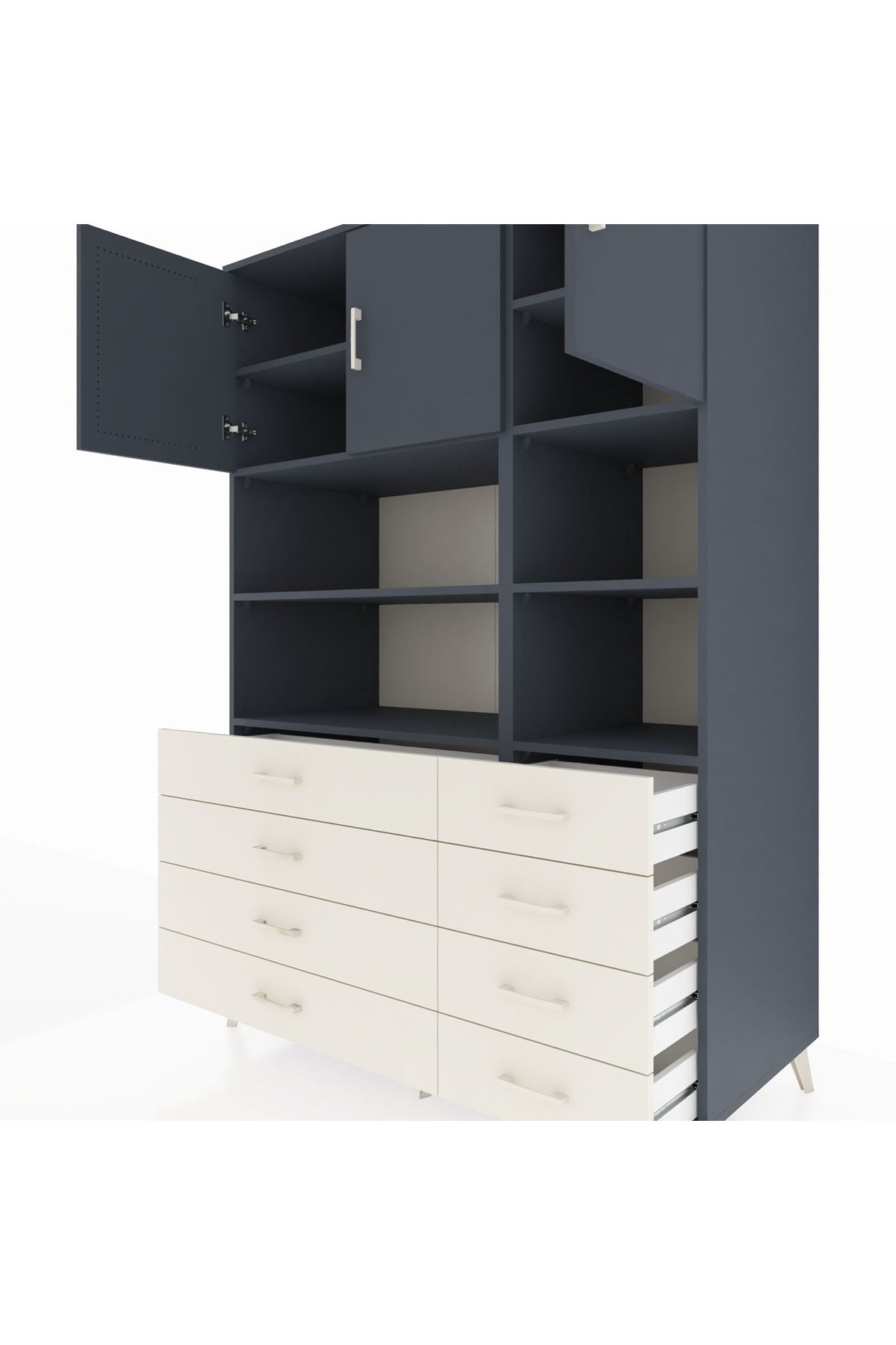 Kronos Dolap 8 Raflı 8 Çekmeceli 3 Kapaklı 132x59x195 Antrasit-Antrasit/Aytaşı