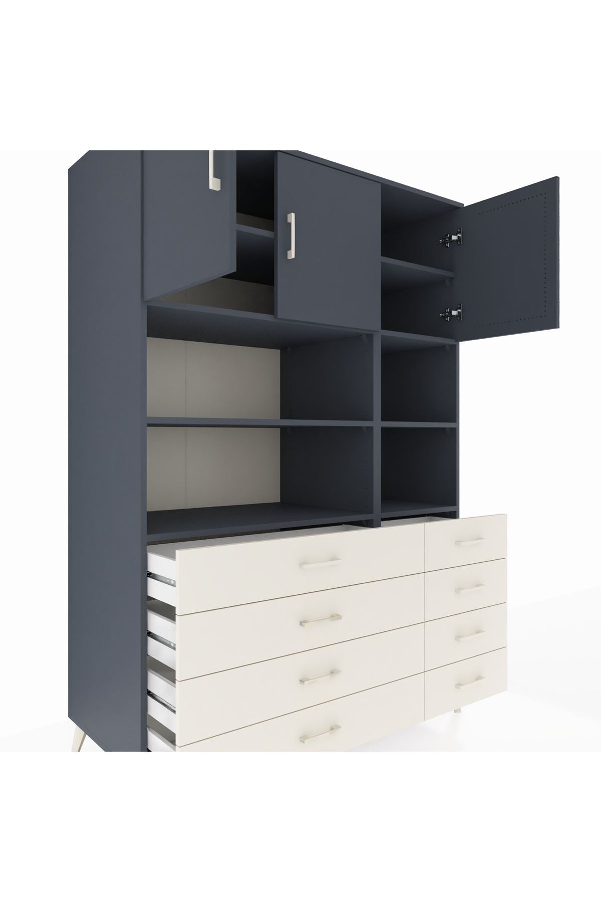 Kronos Dolap 8 Raflı 8 Çekmeceli 3 Kapaklı 132x59x195 Antrasit-Antrasit/Aytaşı