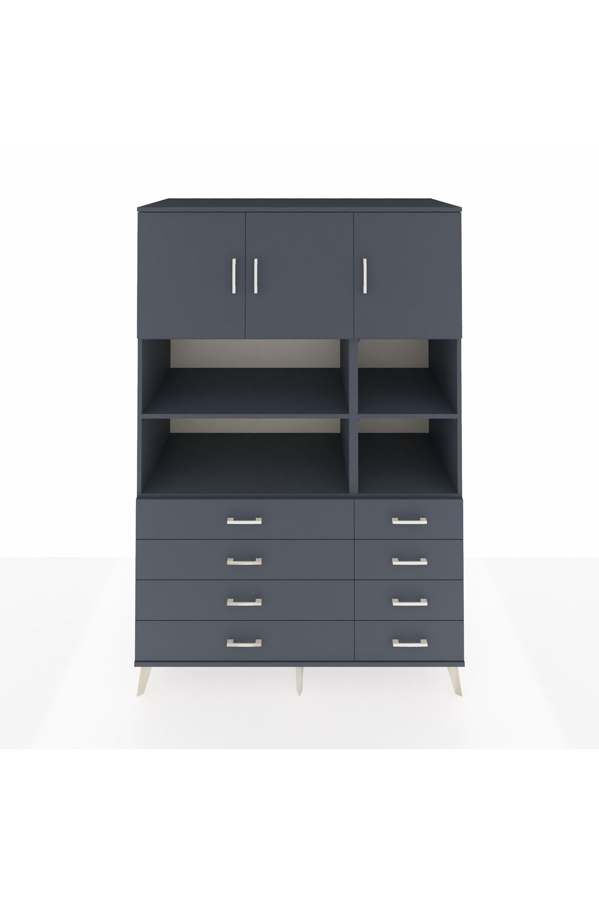 Kronos Dolap 8 Raflı 8 Çekmeceli 3 Kapaklı 132x59x195 Antrasit-Antrasit/Antrasit