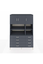 Kronos Dolap 8 Raflı 8 Çekmeceli 3 Kapaklı 132x59x195 Antrasit-Antrasit/Antrasit