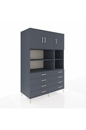 Kronos Dolap 8 Raflı 8 Çekmeceli 3 Kapaklı 132x59x195 Antrasit-Antrasit/Antrasit