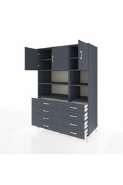 Kronos Dolap 8 Raflı 8 Çekmeceli 3 Kapaklı 132x59x195 Antrasit-Antrasit/Antrasit