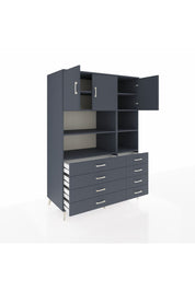 Kronos Dolap 8 Raflı 8 Çekmeceli 3 Kapaklı 132x59x195 Antrasit-Antrasit/Antrasit