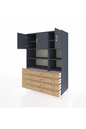 Kronos Dolap 8 Raflı 8 Çekmeceli 3 Kapaklı 132x59x195 Antrasit-Antrasit/Çam