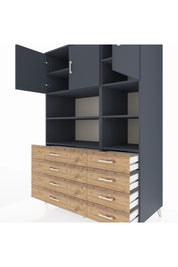 Kronos Dolap 8 Raflı 8 Çekmeceli 3 Kapaklı 132x59x195 Antrasit-Antrasit/Çam