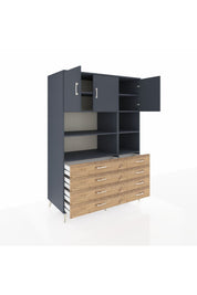 Kronos Dolap 8 Raflı 8 Çekmeceli 3 Kapaklı 132x59x195 Antrasit-Antrasit/Çam