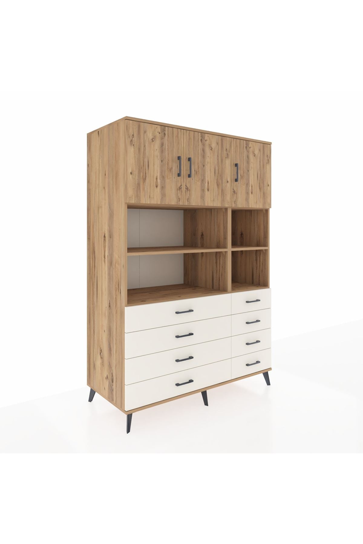 Kronos Dolap 8 Raflı 8 Çekmeceli 3 Kapaklı 132x59x195 Çam-Çam/Aytaşı