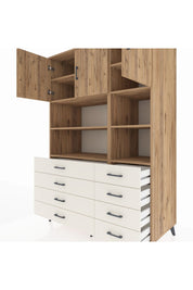 Kronos Dolap 8 Raflı 8 Çekmeceli 3 Kapaklı 132x59x195 Çam-Çam/Aytaşı