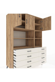 Kronos Dolap 8 Raflı 8 Çekmeceli 3 Kapaklı 132x59x195 Çam-Çam/Aytaşı