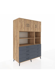 Kronos Dolap 8 Raflı 8 Çekmeceli 3 Kapaklı 132x59x195 Çam-Çam/Antrasit