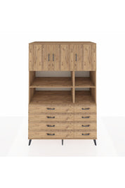 Kronos Dolap 8 Raflı 8 Çekmeceli 3 Kapaklı 132x59x195 Çam-Çam/Çam