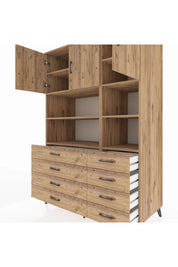 Kronos Dolap 8 Raflı 8 Çekmeceli 3 Kapaklı 132x59x195 Çam-Çam/Çam