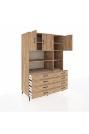 Kronos Dolap 8 Raflı 8 Çekmeceli 3 Kapaklı 132x59x195 Çam-Çam/Çam