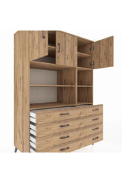 Kronos Dolap 8 Raflı 8 Çekmeceli 3 Kapaklı 132x59x195 Çam-Çam/Çam