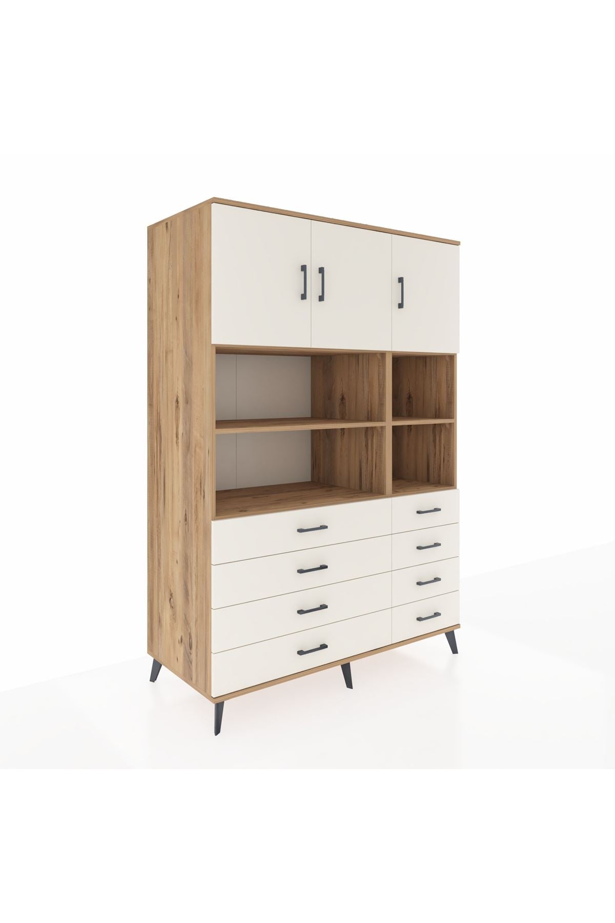 Kronos Dolap 8 Raflı 8 Çekmeceli 3 Kapaklı 132x59x195 Çam-Aytaşı/Aytaşı