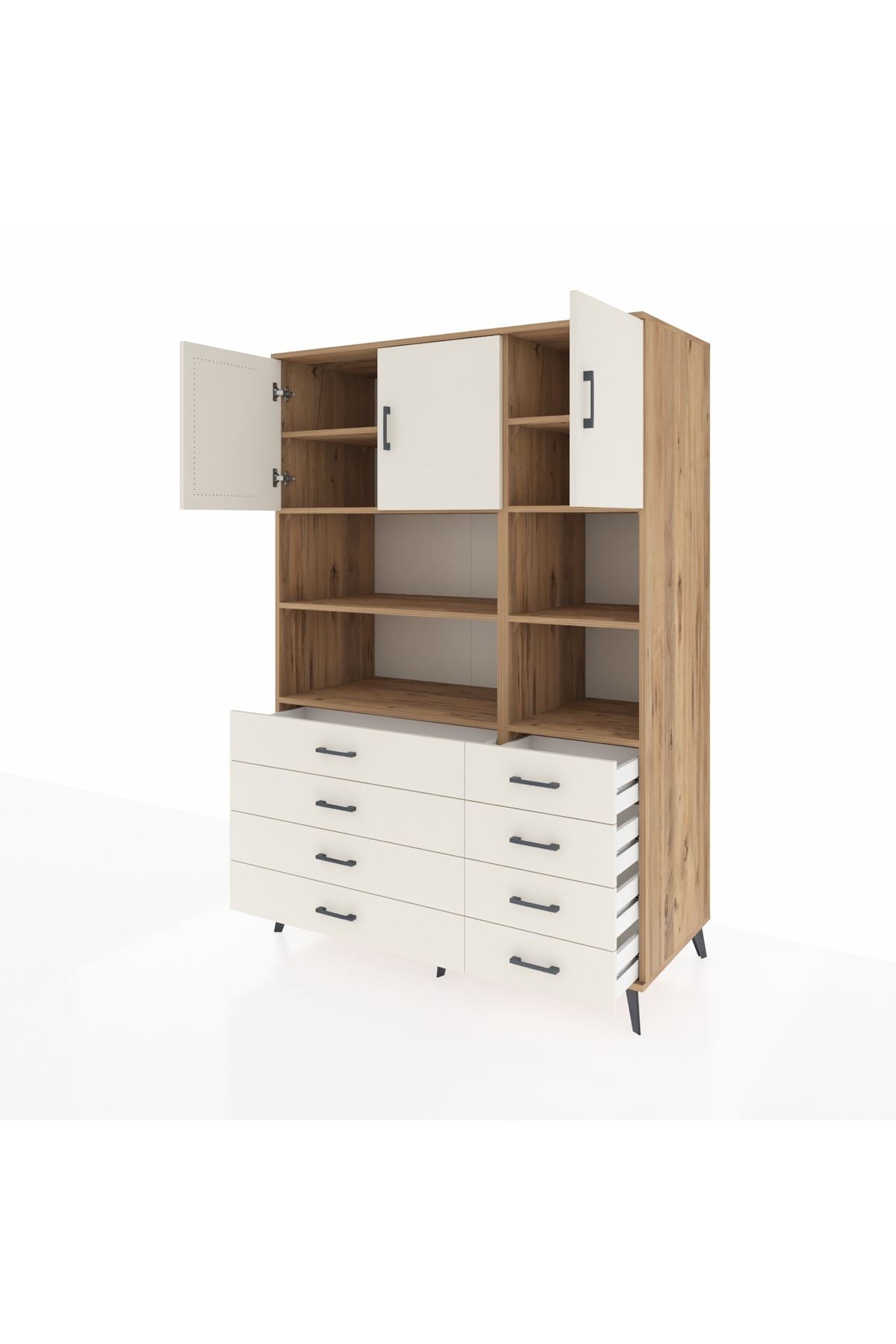 Kronos Dolap 8 Raflı 8 Çekmeceli 3 Kapaklı 132x59x195 Çam-Aytaşı/Aytaşı