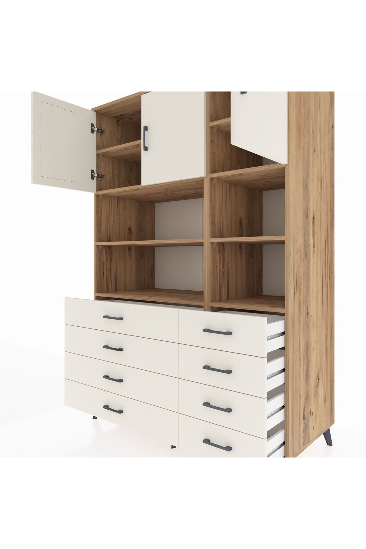 Kronos Dolap 8 Raflı 8 Çekmeceli 3 Kapaklı 132x59x195 Çam-Aytaşı/Aytaşı