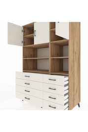 Kronos Dolap 8 Raflı 8 Çekmeceli 3 Kapaklı 132x59x195 Çam-Aytaşı/Aytaşı