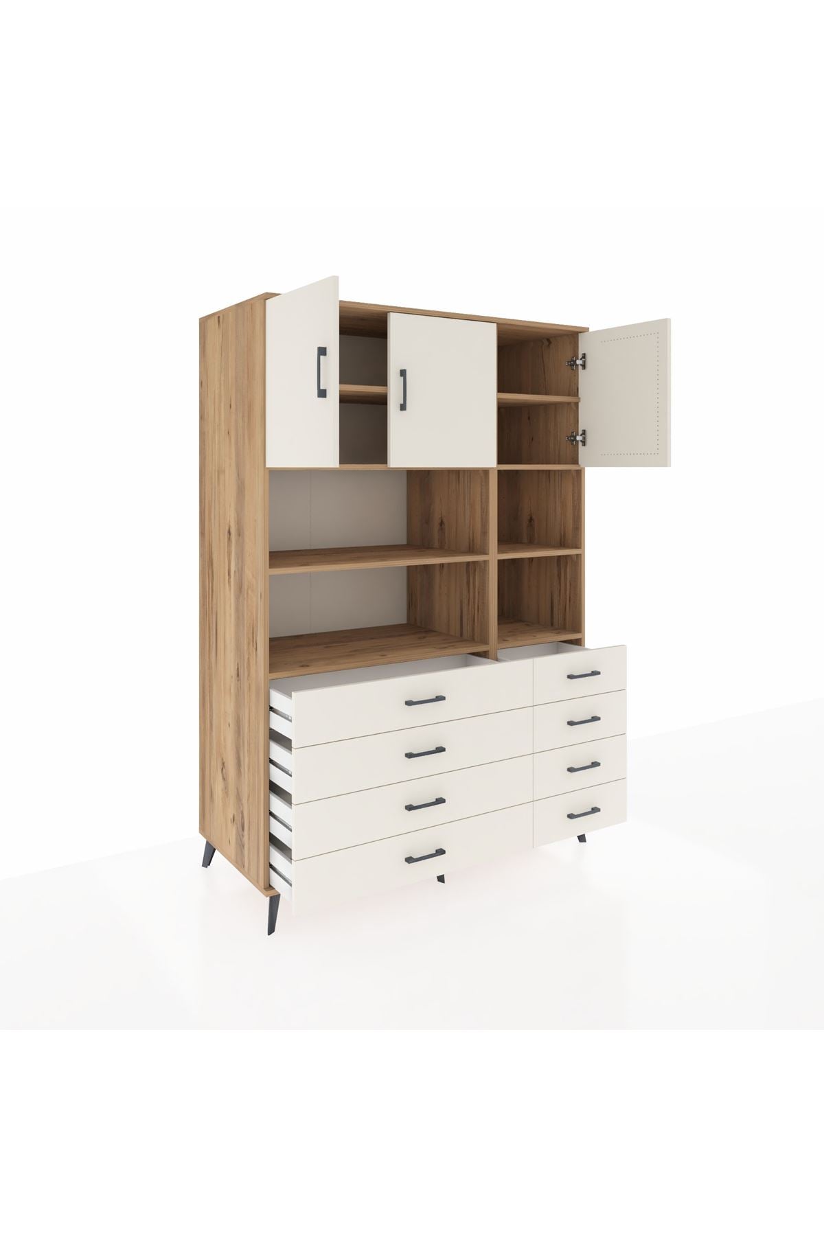 Kronos Dolap 8 Raflı 8 Çekmeceli 3 Kapaklı 132x59x195 Çam-Aytaşı/Aytaşı