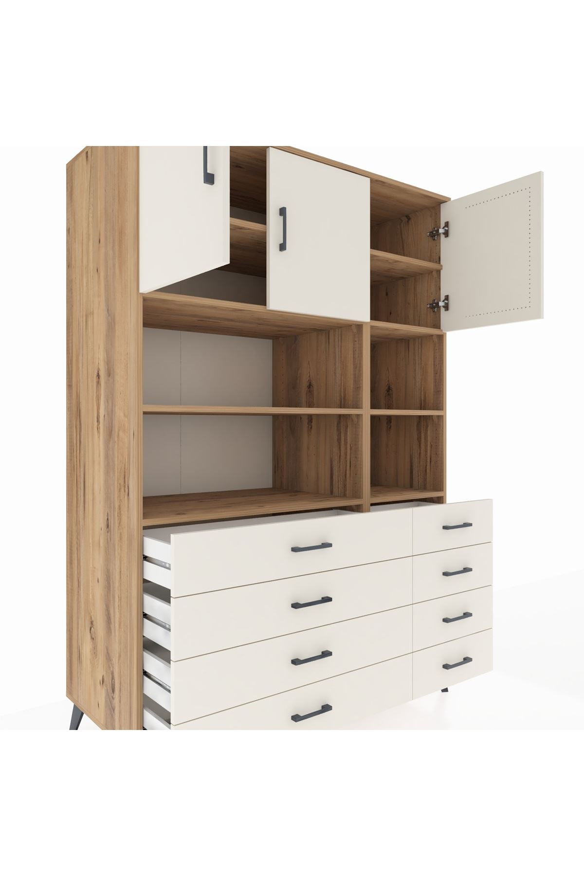 Kronos Dolap 8 Raflı 8 Çekmeceli 3 Kapaklı 132x59x195 Çam-Aytaşı/Aytaşı