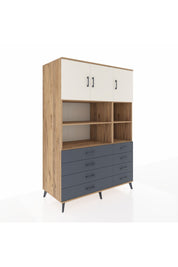 Kronos Dolap 8 Raflı 8 Çekmeceli 3 Kapaklı 132x59x195 Çam-Aytaşı/Antrasit