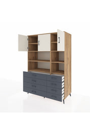 Kronos Dolap 8 Raflı 8 Çekmeceli 3 Kapaklı 132x59x195 Çam-Aytaşı/Antrasit