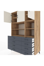 Kronos Dolap 8 Raflı 8 Çekmeceli 3 Kapaklı 132x59x195 Çam-Aytaşı/Antrasit