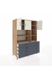 Kronos Dolap 8 Raflı 8 Çekmeceli 3 Kapaklı 132x59x195 Çam-Aytaşı/Antrasit