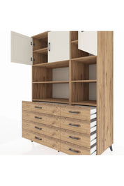 Kronos Dolap 8 Raflı 8 Çekmeceli 3 Kapaklı 132x59x195 Çam-Aytaşı/Çam