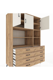 Kronos Dolap 8 Raflı 8 Çekmeceli 3 Kapaklı 132x59x195 Çam-Aytaşı/Çam