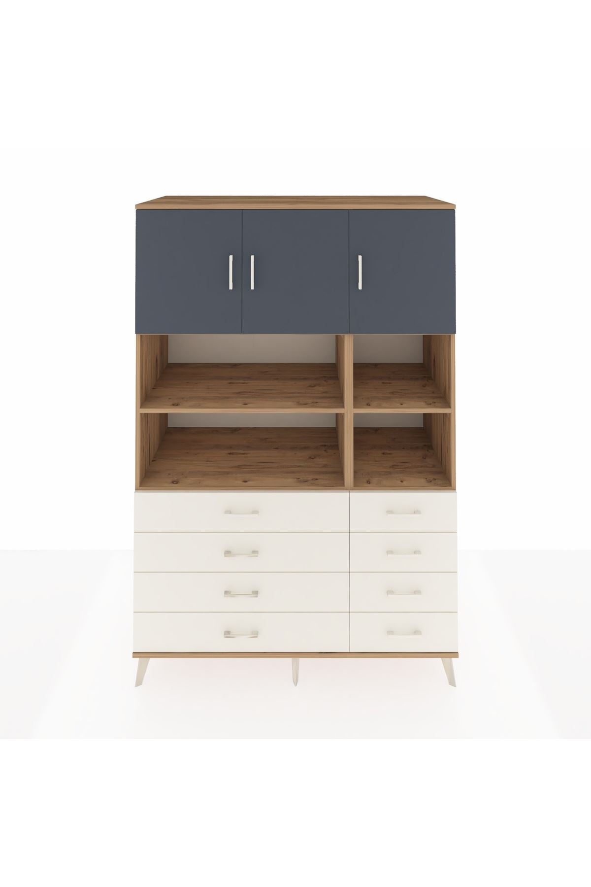 Kronos Dolap 8 Raflı 8 Çekmeceli 3 Kapaklı 132x59x195 Çam-Antrasit/Aytaşı