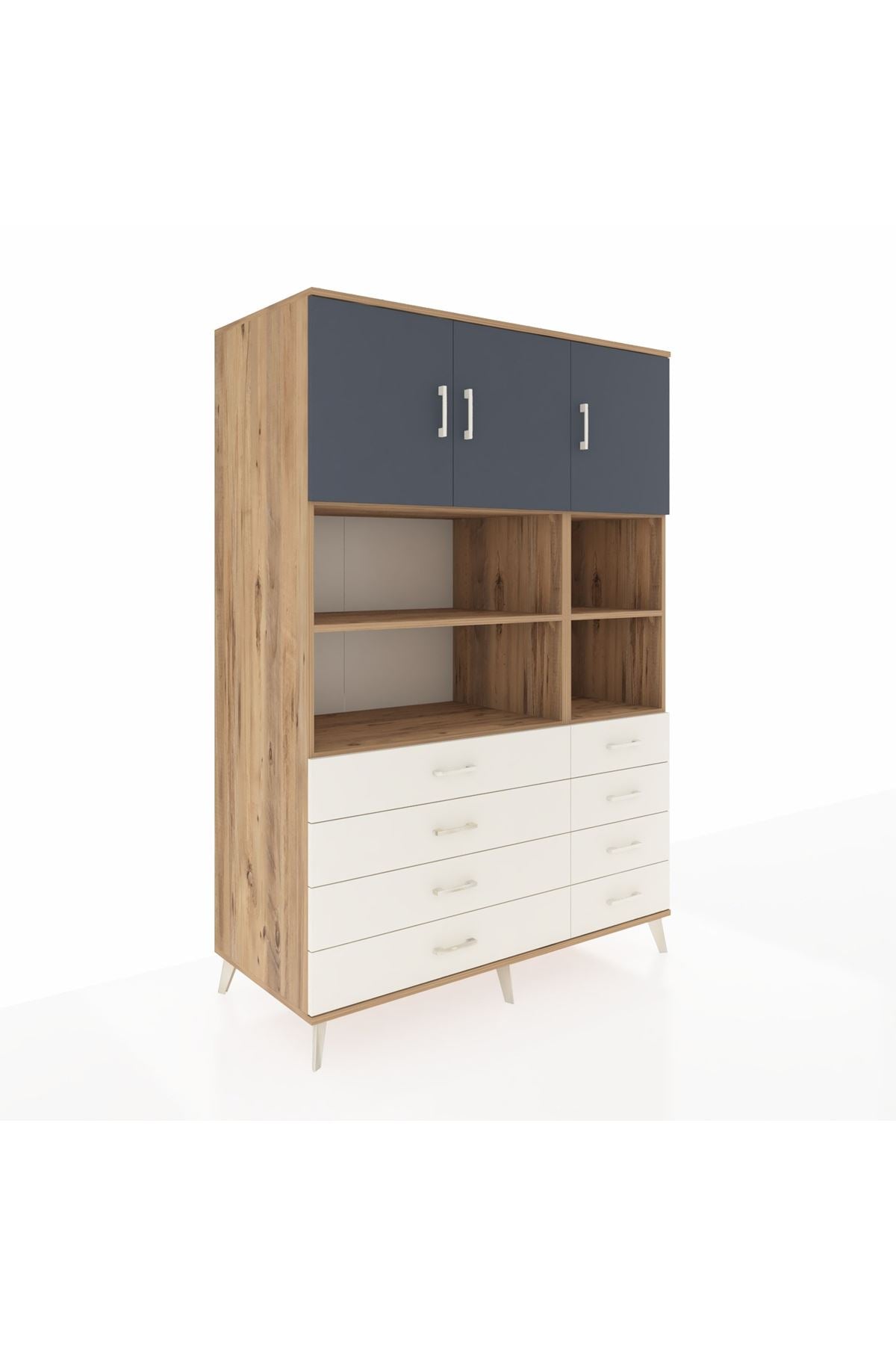 Kronos Dolap 8 Raflı 8 Çekmeceli 3 Kapaklı 132x59x195 Çam-Antrasit/Aytaşı