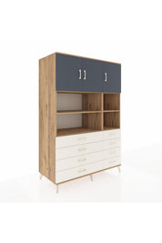 Kronos Dolap 8 Raflı 8 Çekmeceli 3 Kapaklı 132x59x195 Çam-Antrasit/Aytaşı