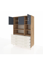 Kronos Dolap 8 Raflı 8 Çekmeceli 3 Kapaklı 132x59x195 Çam-Antrasit/Aytaşı